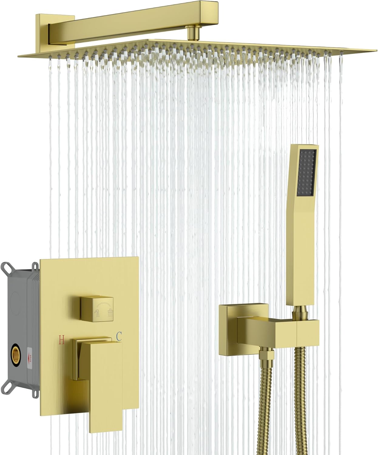 Lordear Stainless Steel Wall Mounted Square Rainfall Shower Head with Handheld Shower from Lordear