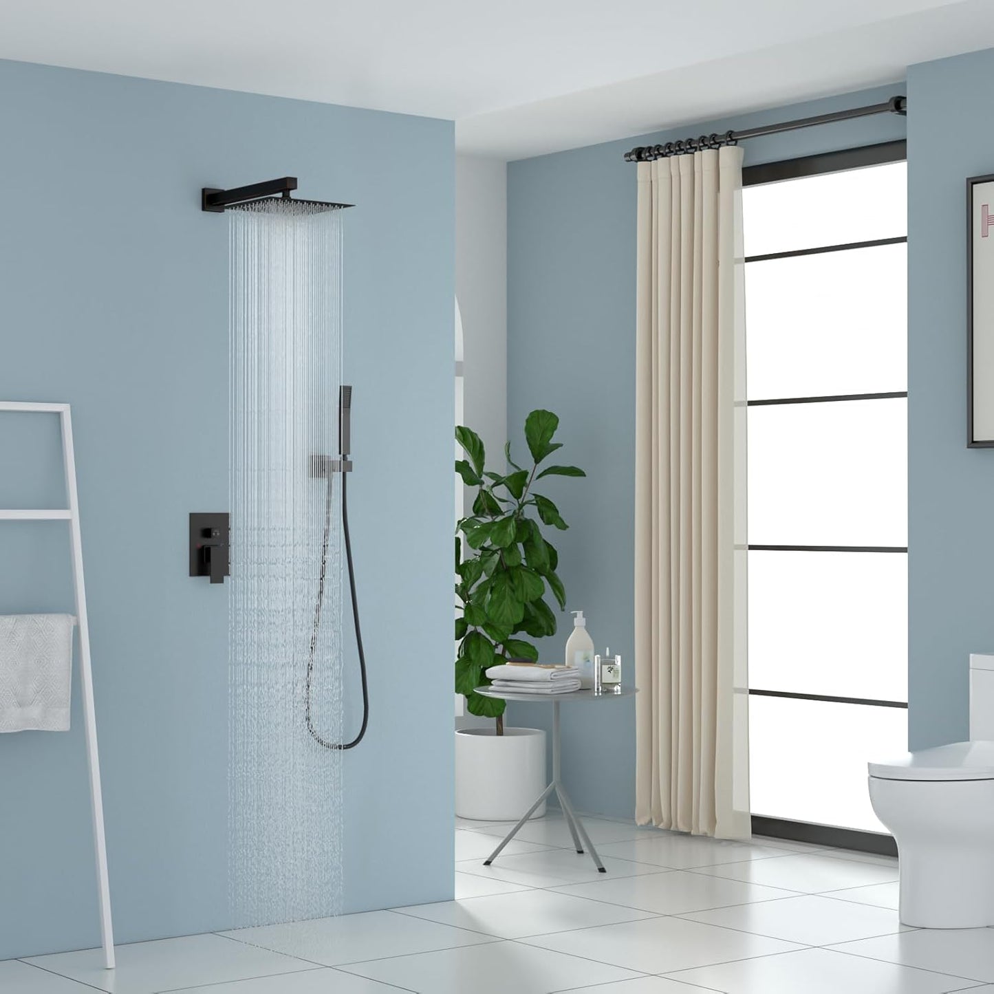 Lordear Stainless Steel Wall Mounted Square Rainfall Shower Head with Handheld Shower from Lordear