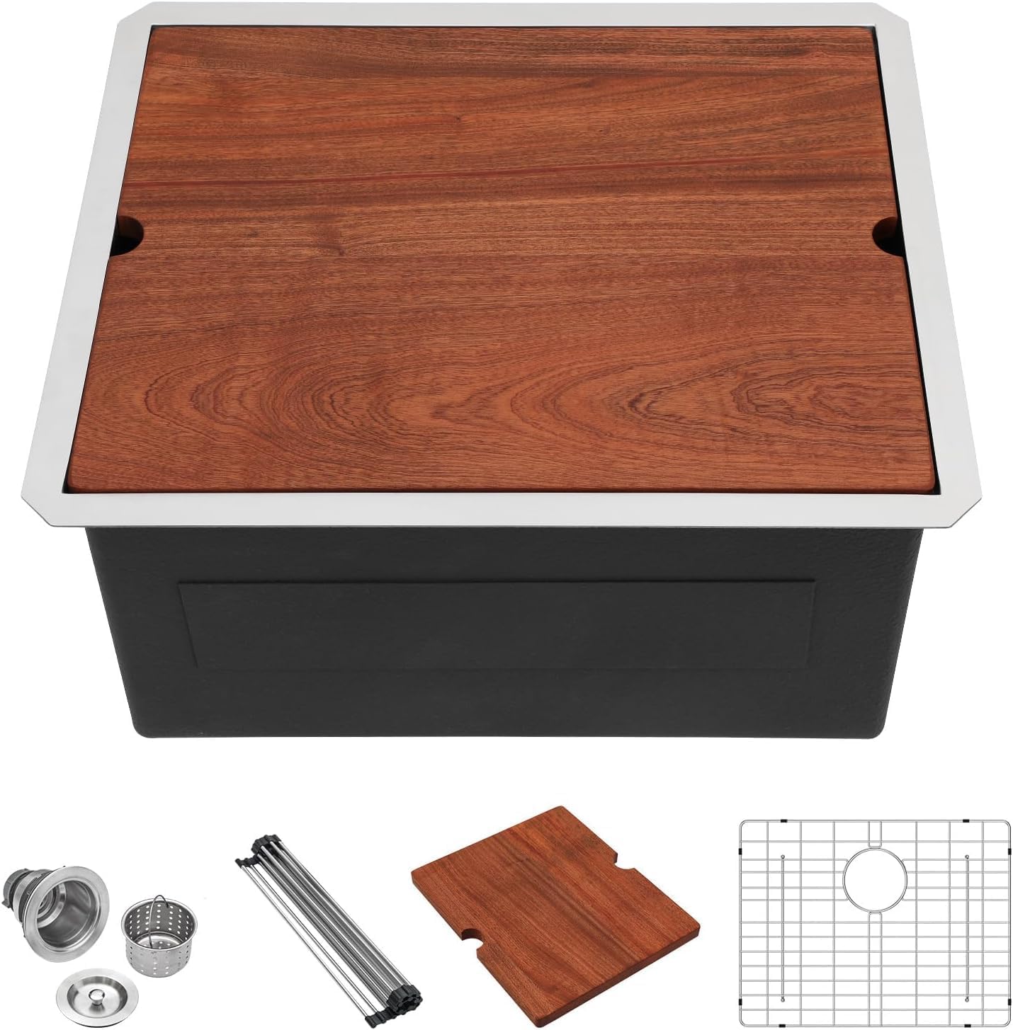 Lordear 23x19x13 Inch Laundry Room Sink Undermount Single Bowl Sink 16 Gauge Stainless Steel Sink with Cutting Board 13 Inch Deep from Lordear