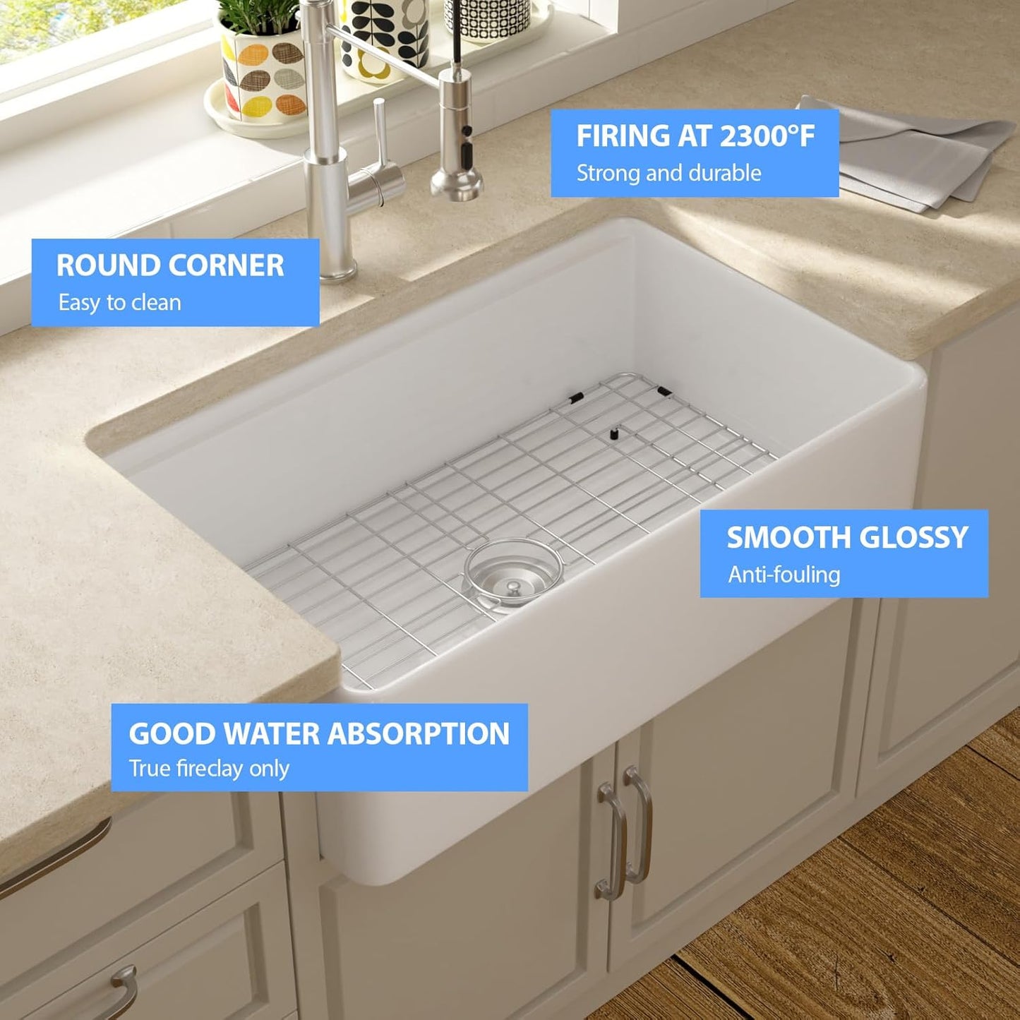 Lordear 33" White Ceramic Apron Front Farmhouse Workstation Kitchen Sinks from Lordear