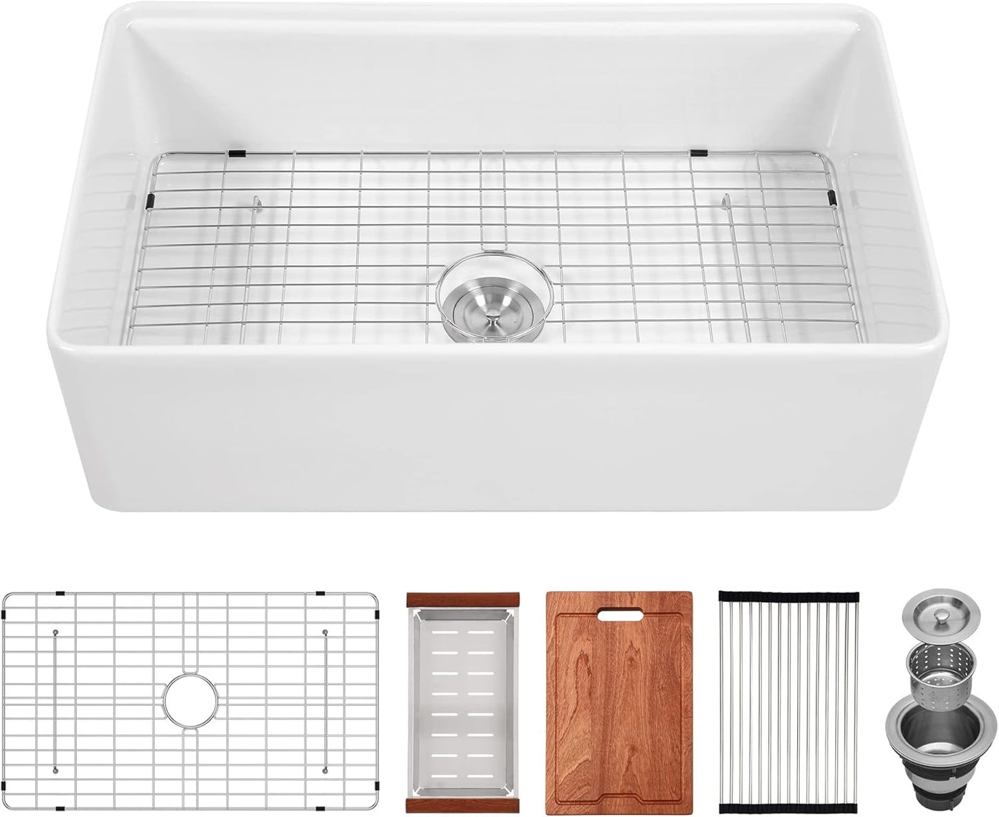 Lordear 33" White Ceramic Apron Front Farmhouse Workstation Kitchen Sinks from Lordear