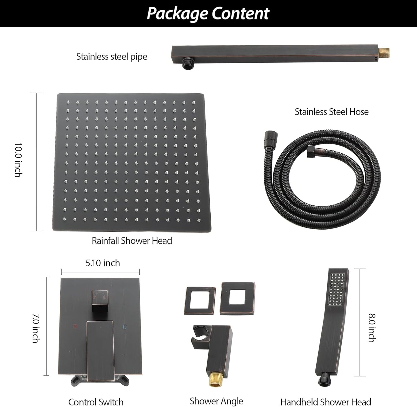 Lordear Stainless Steel Wall Mounted Square Rainfall Shower Head with Handheld Shower from Lordear