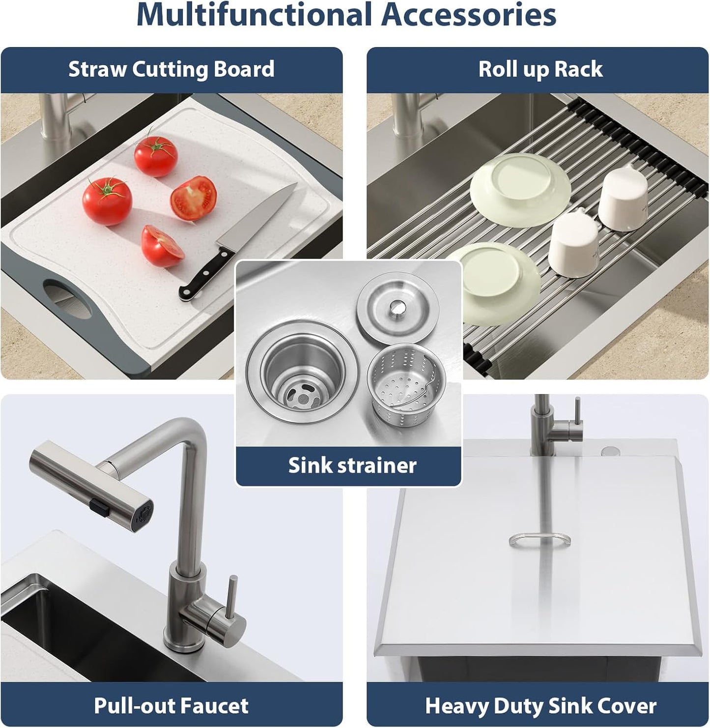 Lordear Drop In Outdoor Kitchen Sink Workstation with Pull-out Faucet 21'' x 20'' Bar Prep Sink 16 Gauge Stainless Steel Single Bowl Small Kitchen Camper Wet Bar Mobile Home RV Basin with Cover from Lordear