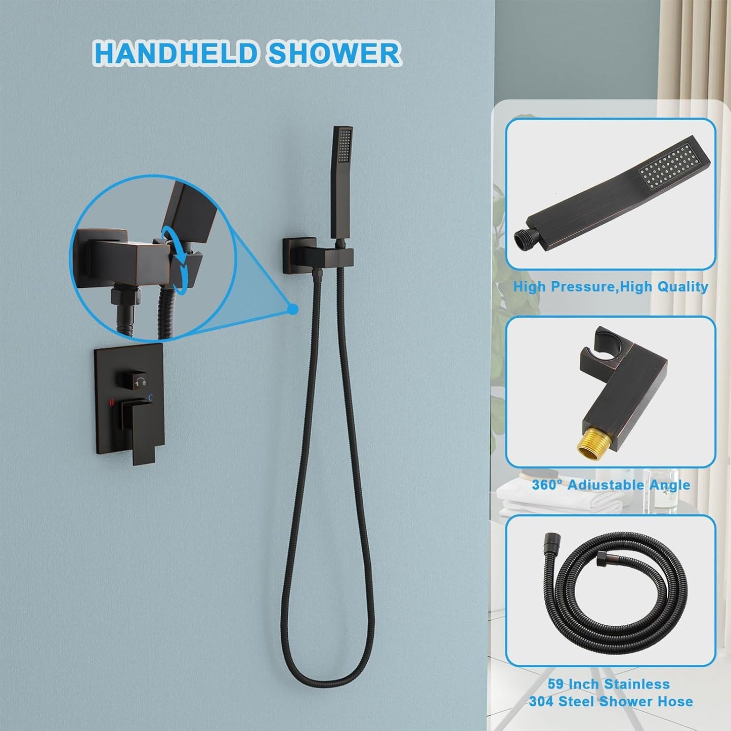Lordear Stainless Steel Wall Mounted Square Rainfall Shower Head with Handheld Shower from Lordear