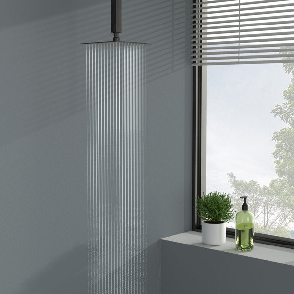 8 Inch Square Rain Shower Head 1.8 GPM High Pressure Shower Head Stainless Steel Shower Head-Matte Black from Lordear