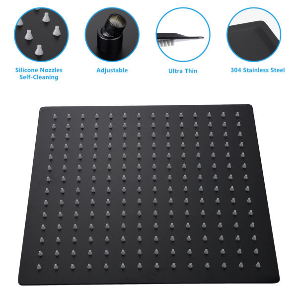8 Inch Square Rain Shower Head 1.8 GPM High Pressure Shower Head Stainless Steel Shower Head-Matte Black from Lordear
