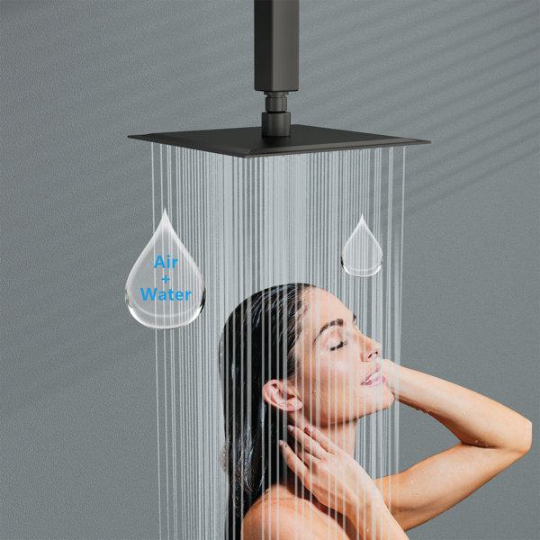 8 Inch Square Rain Shower Head 1.8 GPM High Pressure Shower Head Stainless Steel Shower Head-Matte Black from Lordear