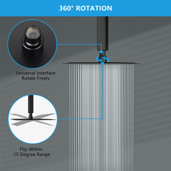 8 Inch Square Rain Shower Head 1.8 GPM High Pressure Shower Head Stainless Steel Shower Head-Matte Black from Lordear