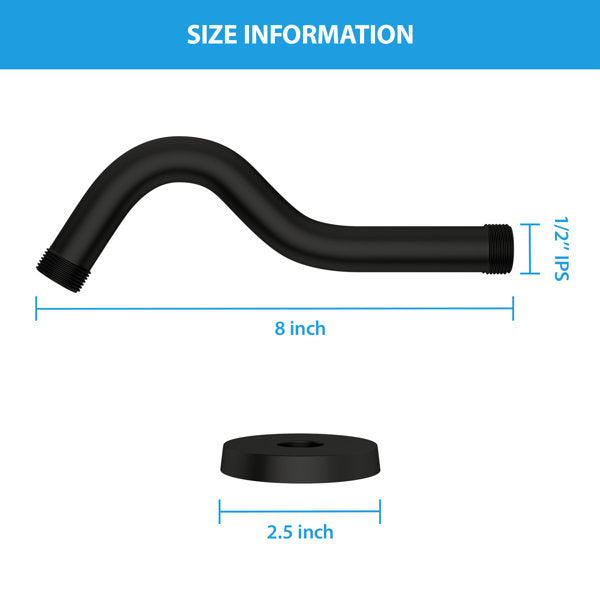 8 Inch Wall Mounted Shower Arm Stainless Steel Shower Head Pipe Extension Shower Arm with Flange-Matte Black from Lordear