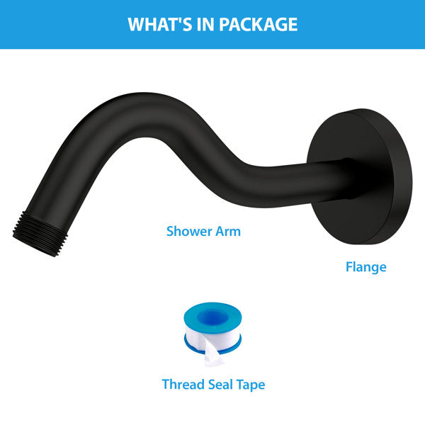 8 Inch Wall Mounted Shower Arm Stainless Steel Shower Head Pipe Extension Shower Arm with Flange-Matte Black from Lordear