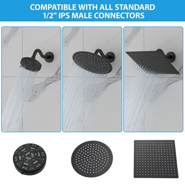 8 Inch Wall Mounted Shower Arm Stainless Steel Shower Head Pipe Extension Shower Arm with Flange-Matte Black from Lordear