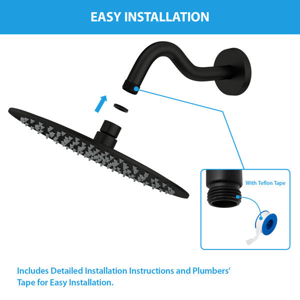 8 Inch Wall Mounted Shower Arm Stainless Steel Shower Head Pipe Extension Shower Arm with Flange-Matte Black from Lordear
