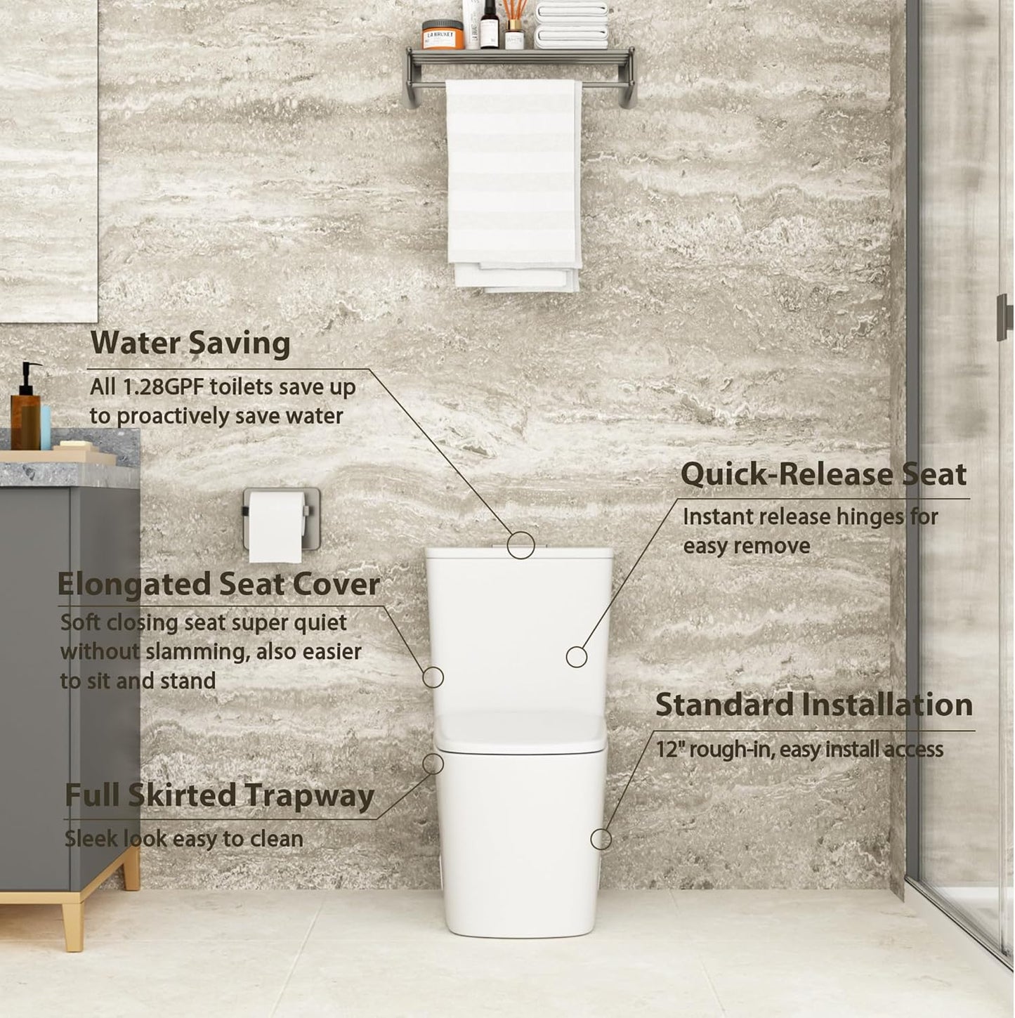 Lordear White Ceramic Elongated Floor One Piece Bidet Toilet with Comfortable Seat from Lordear