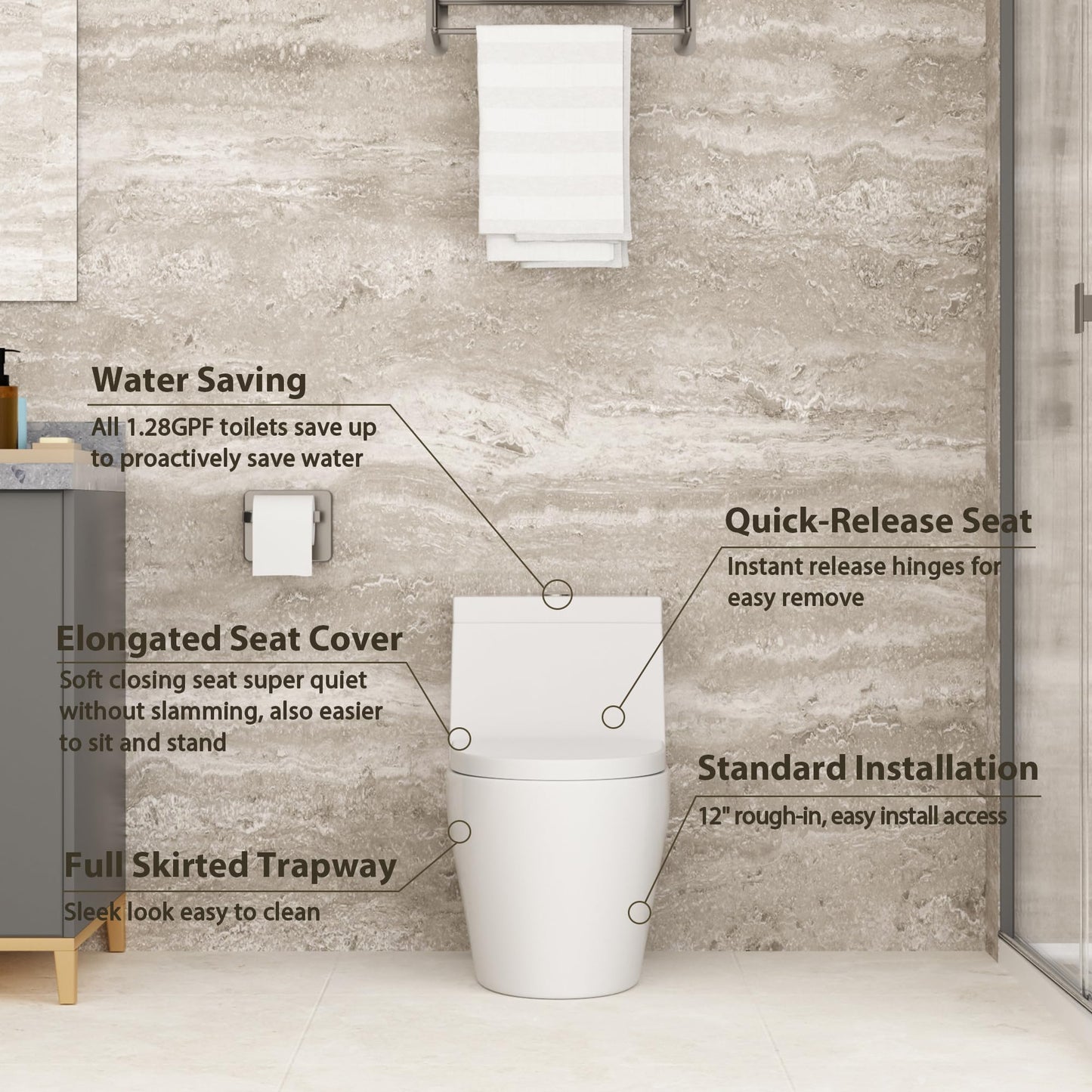 Lordear White Ceramic One Piece Floor Bidet Toilet with Comfort Wider Chair Seat from Lordear