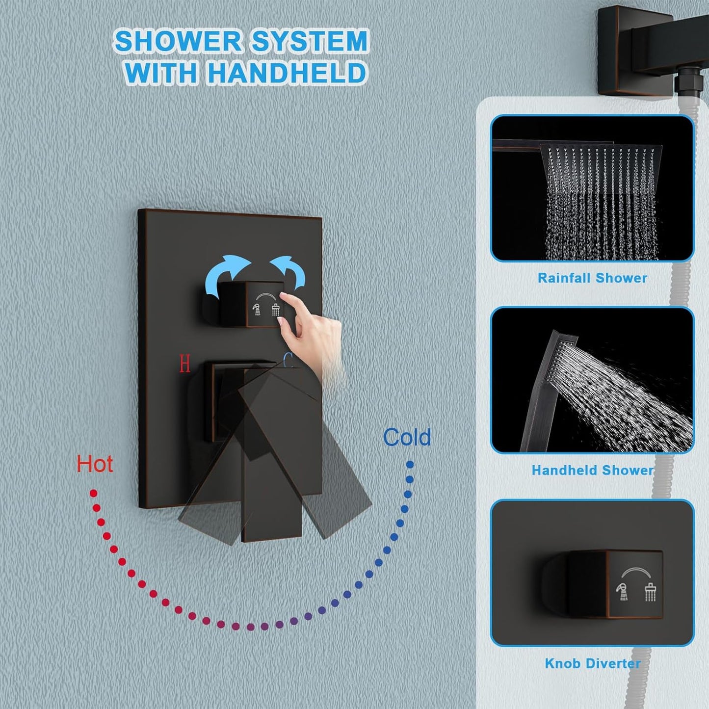 Lordear Stainless Steel Wall Mounted Square Rainfall Shower Head with Handheld Shower from Lordear