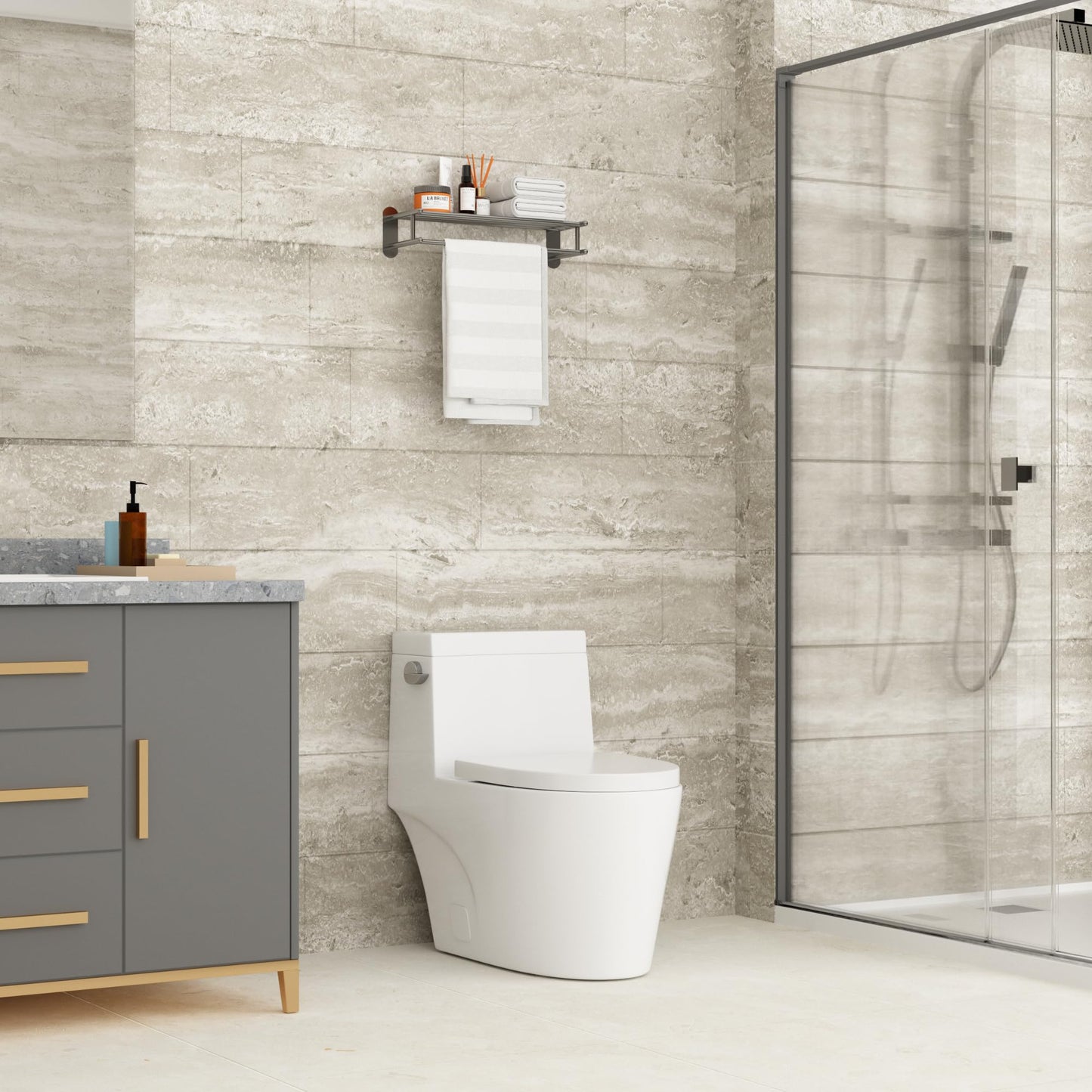 Lordear One Piece Toilet Ceramic Toilet Tall Elongated Bathroom Toilet Single Flush White Bathroom One-Piece Toilets with Soft Seat 12 Rough in from Lordear