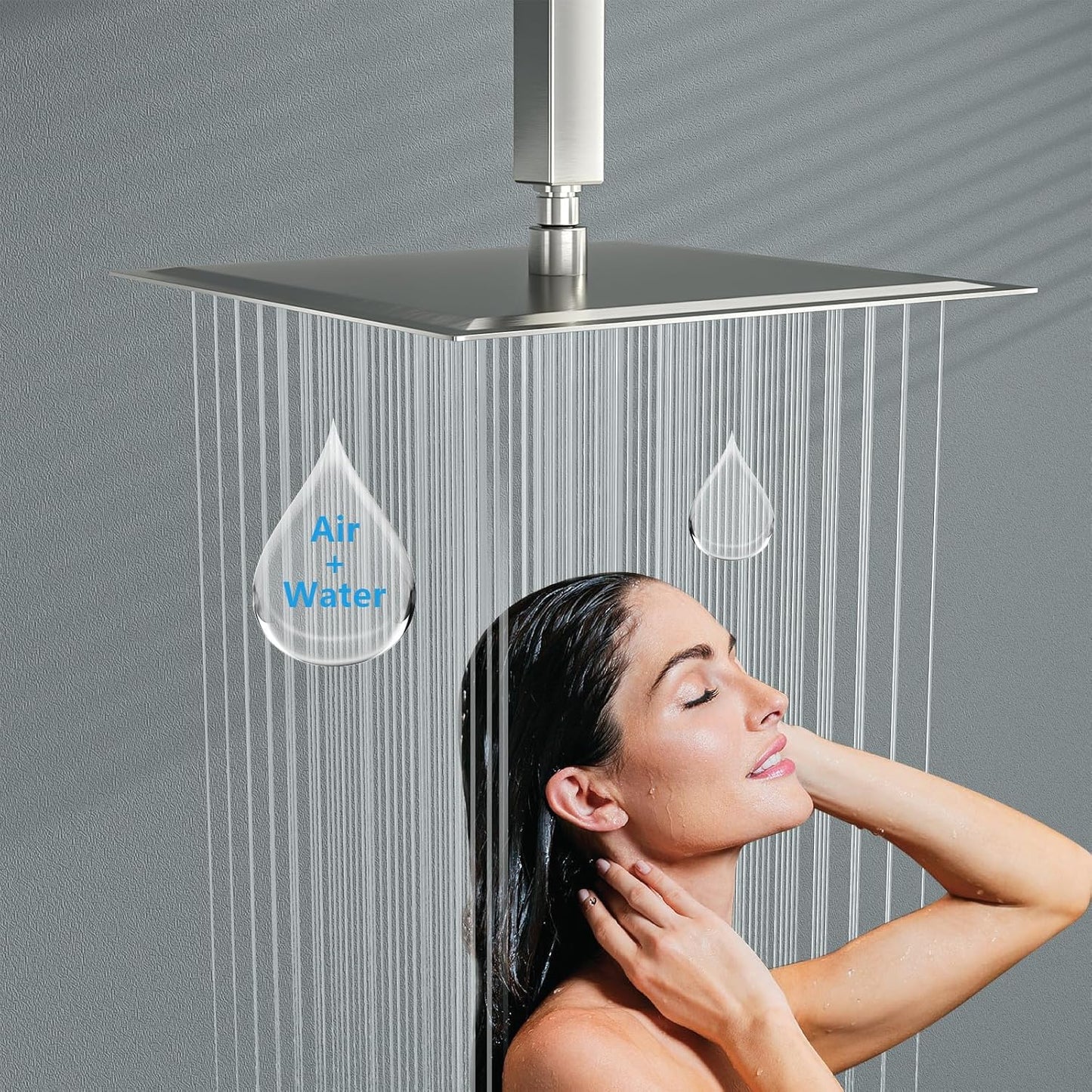 Lordear Rain Shower Head 10 Inch Square Waterfall Shower Head Brushed Nickel Rainfall Shower Head High Pressure Shower Head 304 Stainless Steel Showerhead from Lordear
