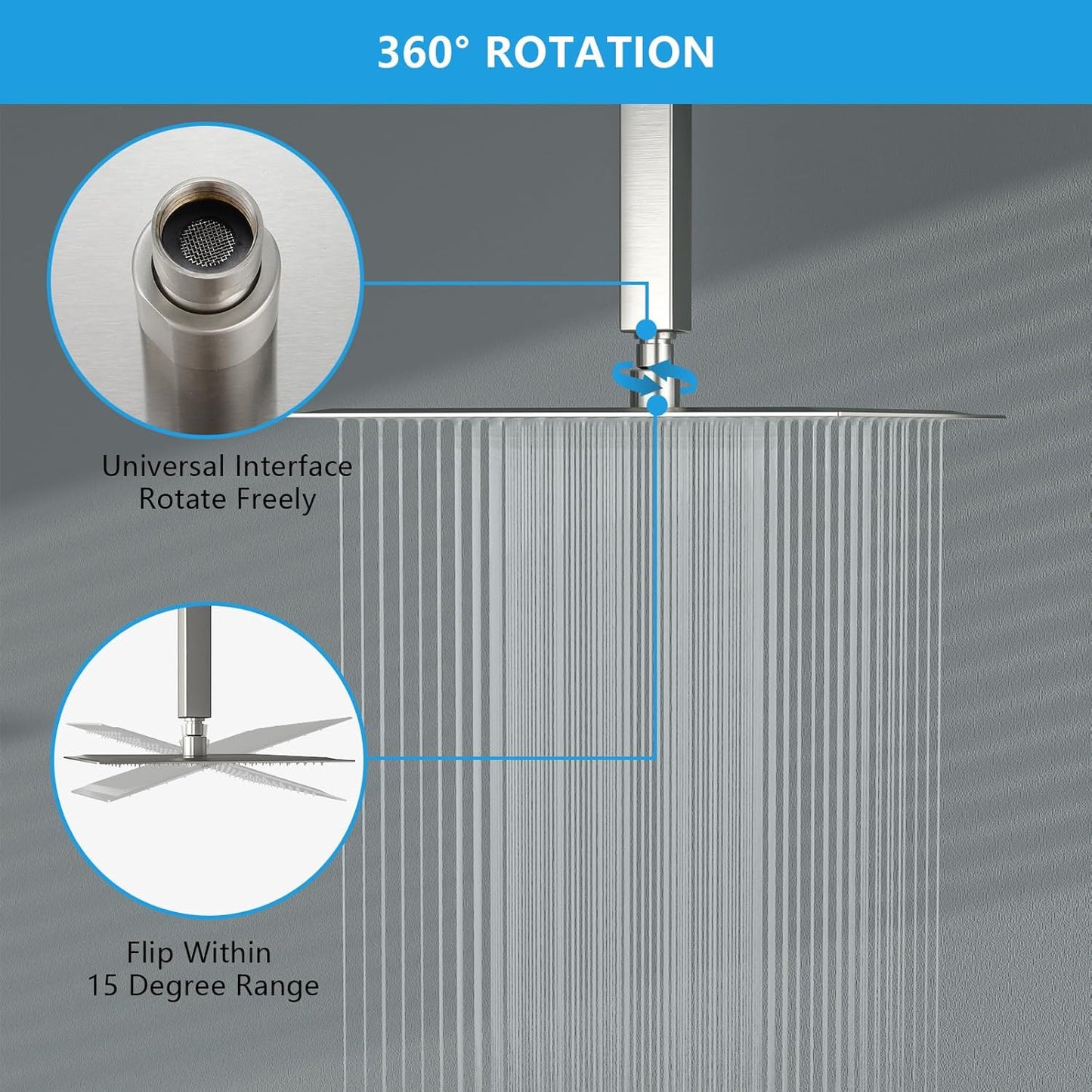 Lordear Rain Shower Head 10 Inch Square Waterfall Shower Head Brushed Nickel Rainfall Shower Head High Pressure Shower Head 304 Stainless Steel Showerhead from Lordear
