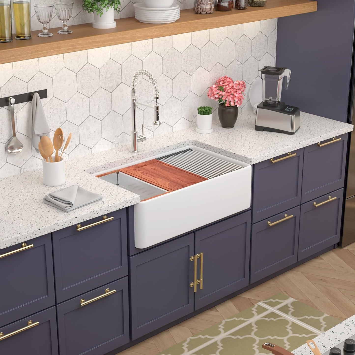 Lordear 33" White Ceramic Apron Front Farmhouse Workstation Kitchen Sinks from Lordear