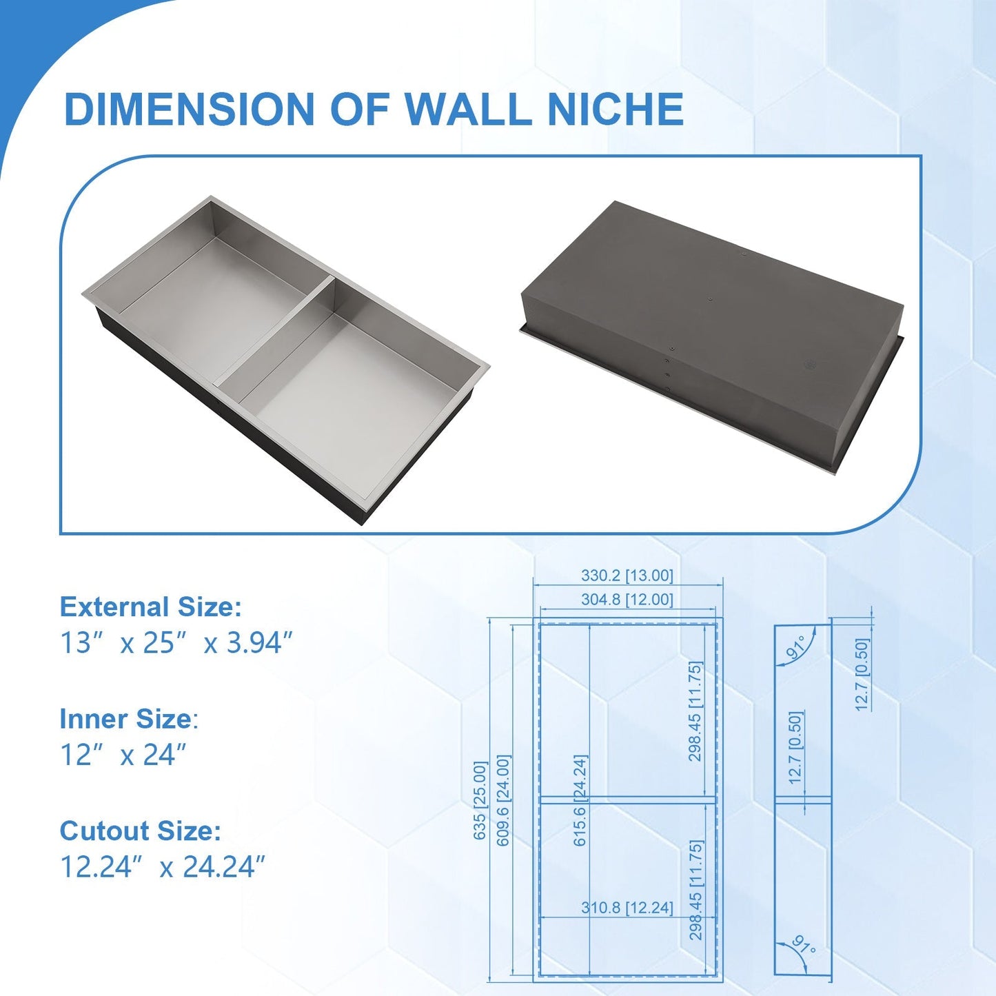 Lordear 12" W x 24" H Stainless Steel Built-in Double Shelf Bathroom Niche from Lordear