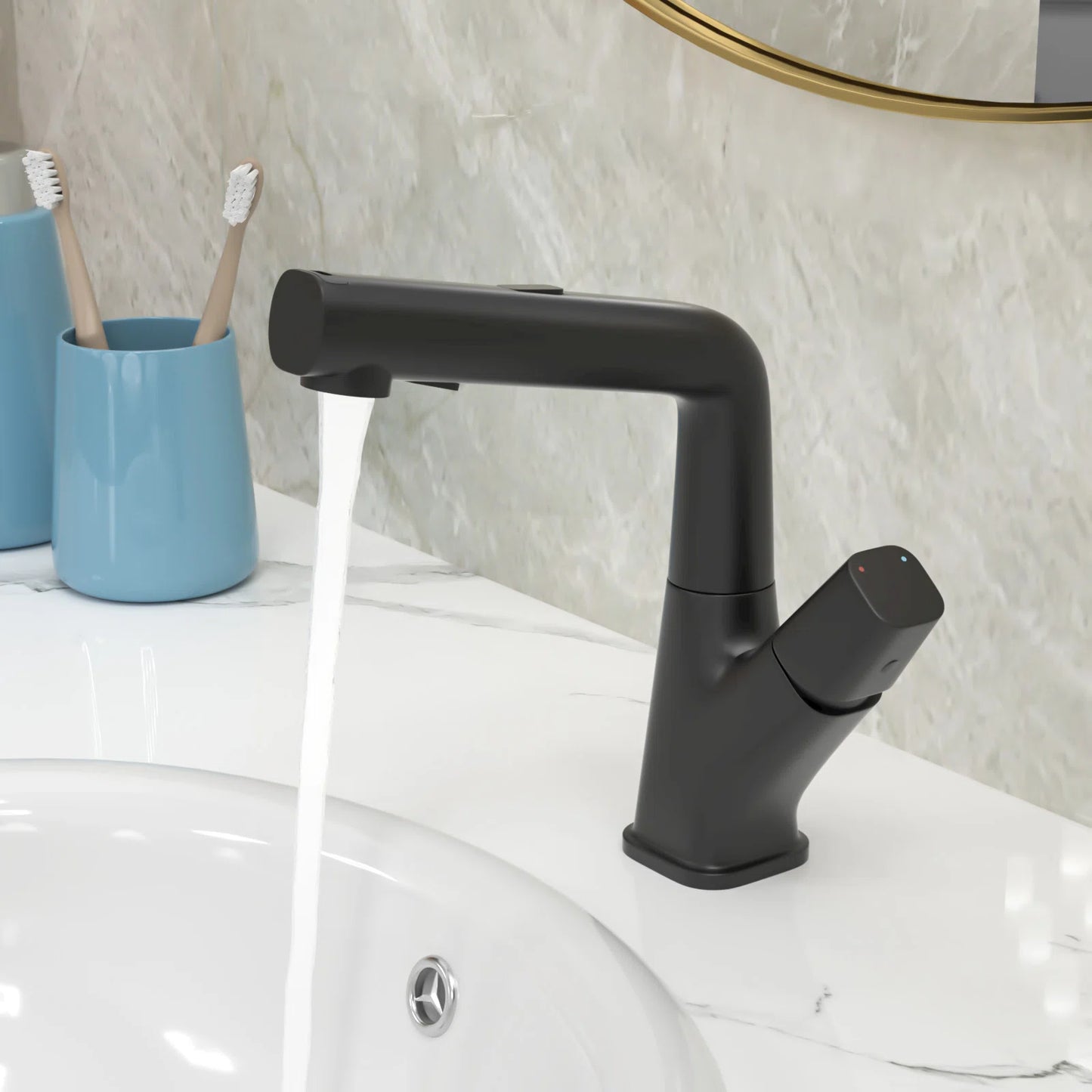 Bathroom Faucet with Pull Down Sprayer Stainless Steel Bathroom Pull Out Faucet with 3 Modes 360¡ã Rotating to Switch Mode-Gunmetal Black from Lordear