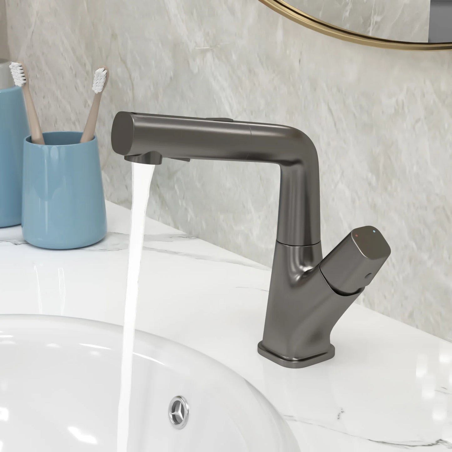 Bathroom Faucet with Pull Down Sprayer Stainless Steel Bathroom Pull Out Faucet with 3 Modes 360¡ã Rotating to Switch Mode-Gunmetal Black from Lordear
