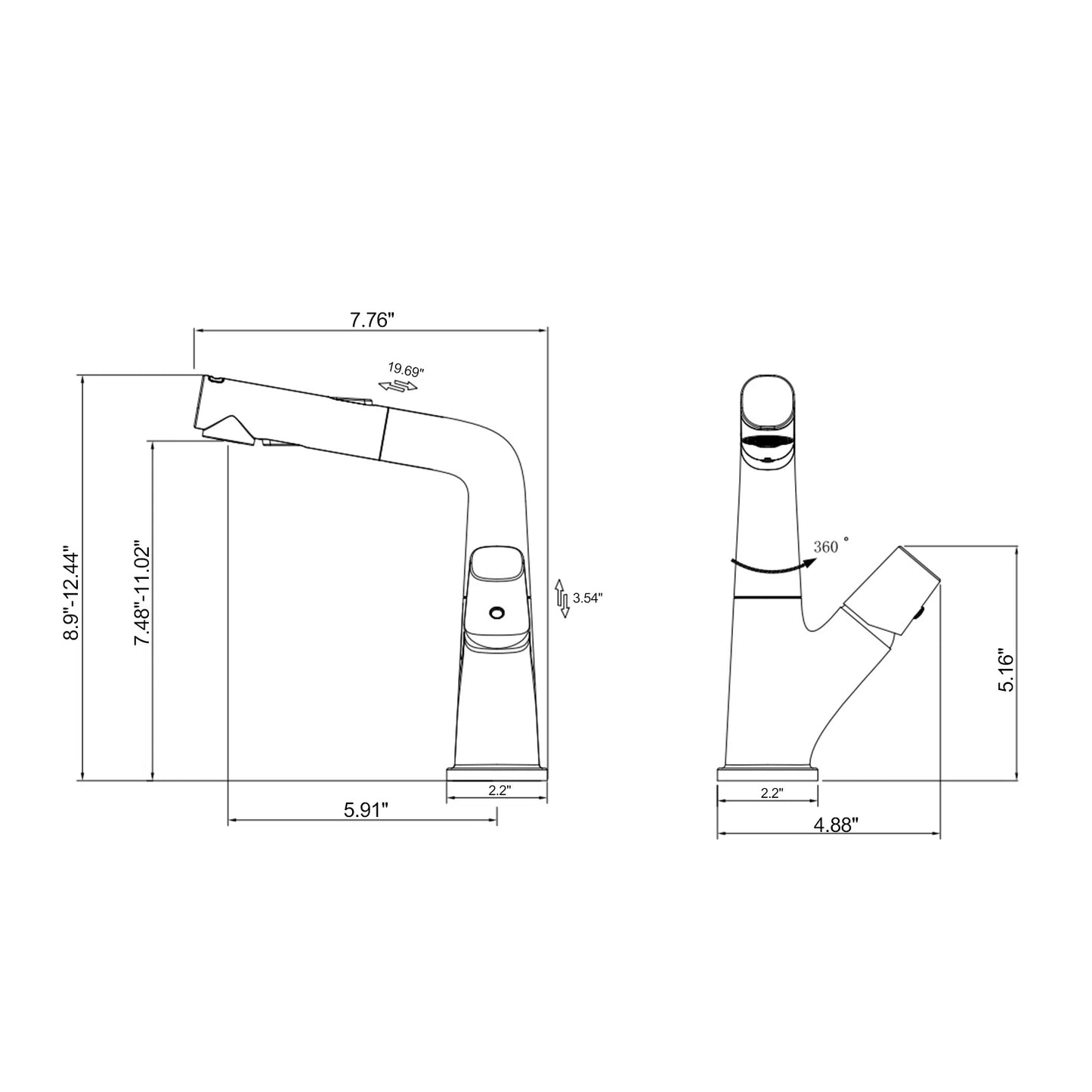 Bathroom Faucet with Pull Down Sprayer Stainless Steel Bathroom Pull Out Faucet with 3 Modes 360¡ã Rotating to Switch Mode-Gunmetal Black from Lordear