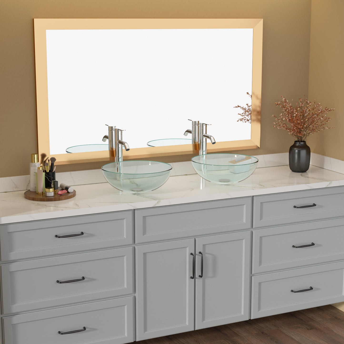 Lordear 14" x 14" Clear Tempered Glass Vessel Bathroom Sink with Pop-up Drain from Lordear