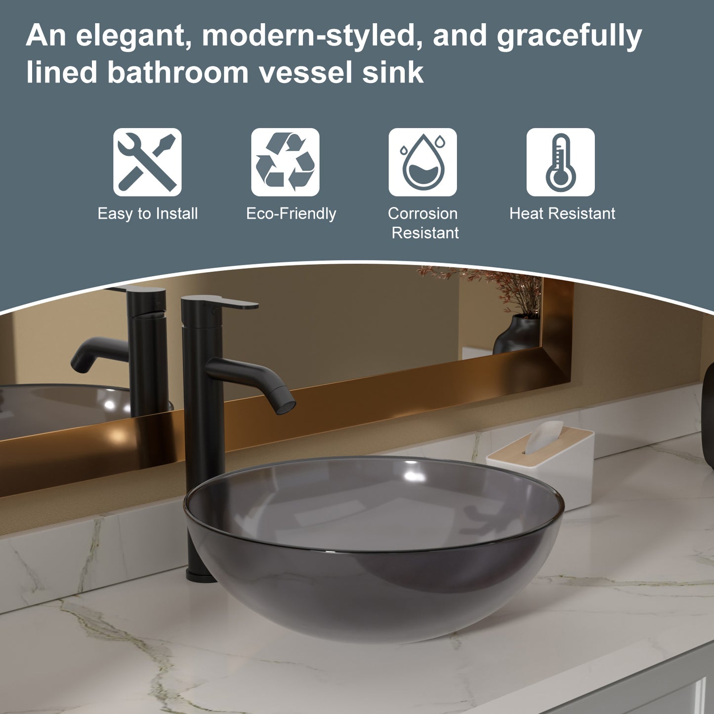 Lordear 16" x 16" Tempered Glass Vessel Bathroom Sink with Pop up Drain from Lordear