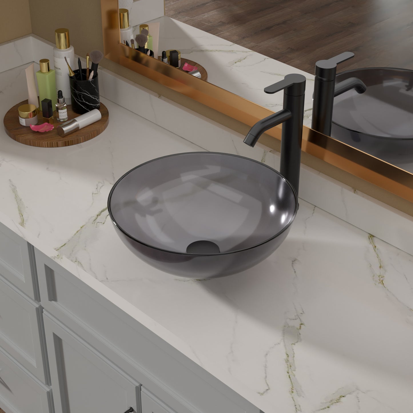 Lordear 16" x 16" Tempered Glass Vessel Bathroom Sink with Pop up Drain from Lordear