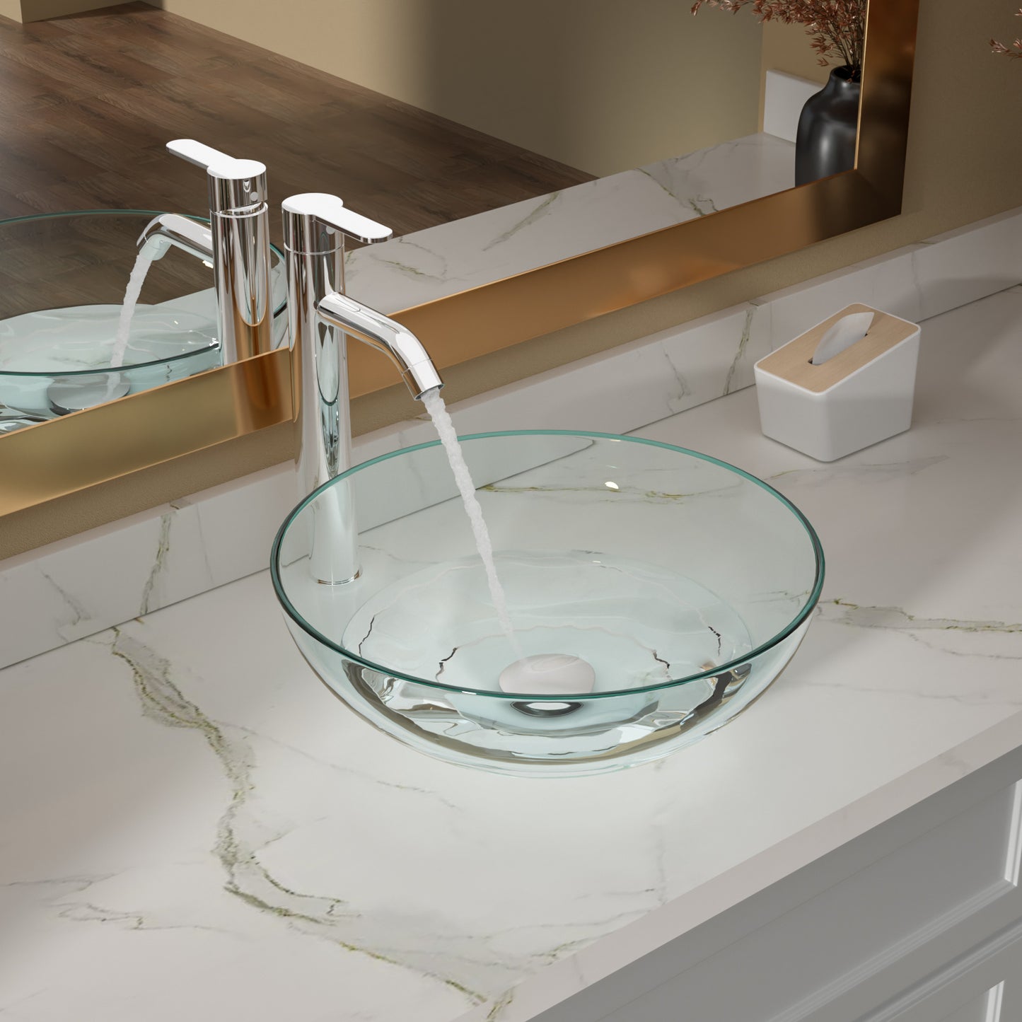Lordear 14" x 14" Clear Tempered Glass Vessel Bathroom Sink with Pop-up Drain from Lordear