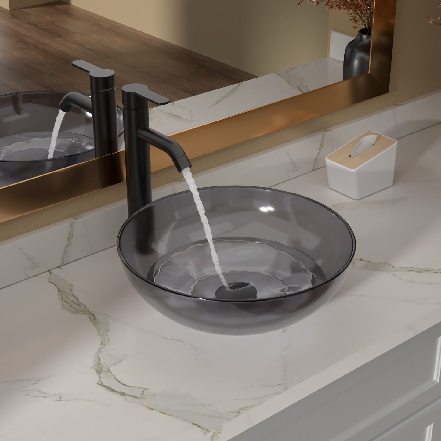 Lordear 16" x 16" Tempered Glass Vessel Bathroom Sink with Pop up Drain from Lordear