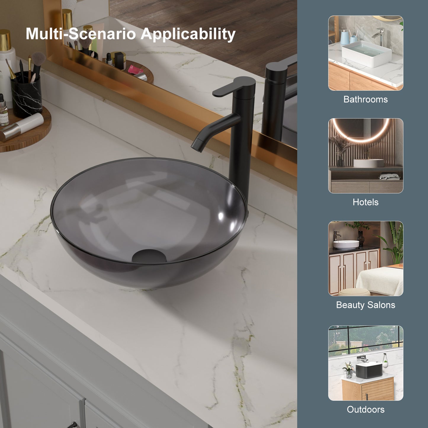 Lordear 16" x 16" Tempered Glass Vessel Bathroom Sink with Pop up Drain from Lordear