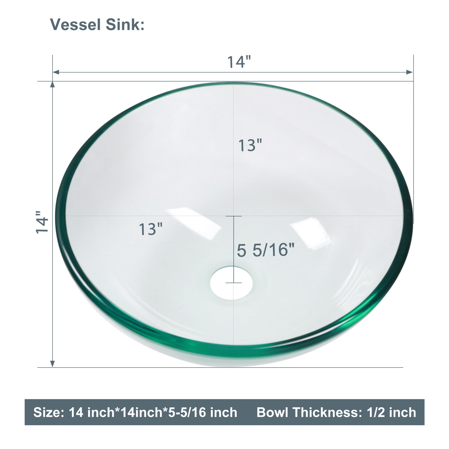 Lordear 14" x 14" Clear Tempered Glass Vessel Bathroom Sink with Pop-up Drain from Lordear