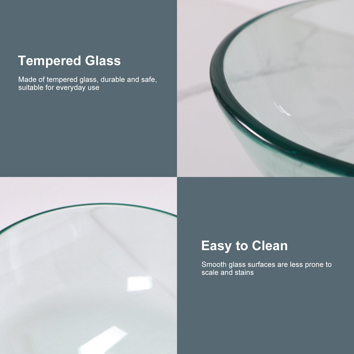 Lordear 14" x 14" Clear Tempered Glass Vessel Bathroom Sink with Pop-up Drain from Lordear