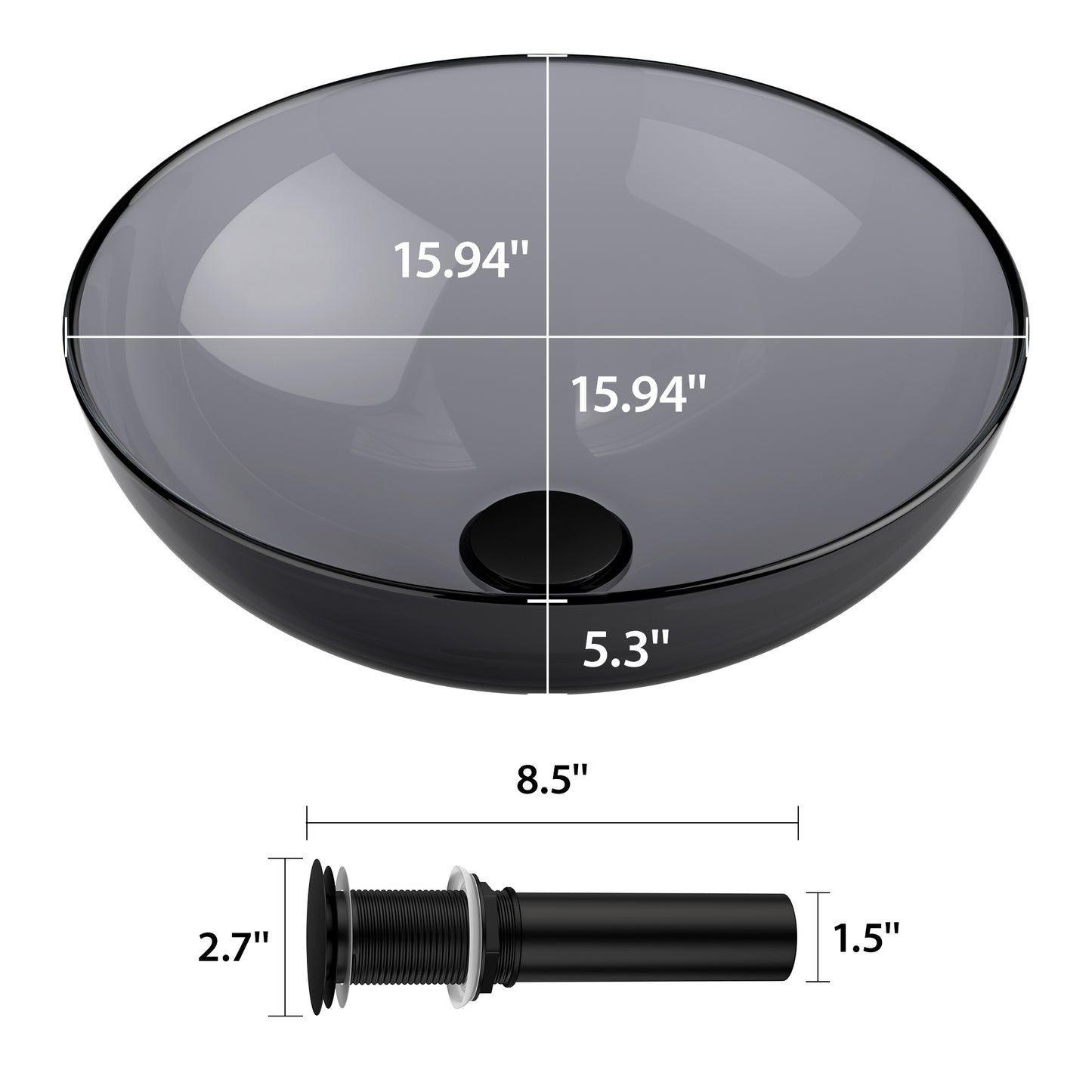 Lordear 16" x 16" Tempered Glass Vessel Bathroom Sink with Pop up Drain from Lordear
