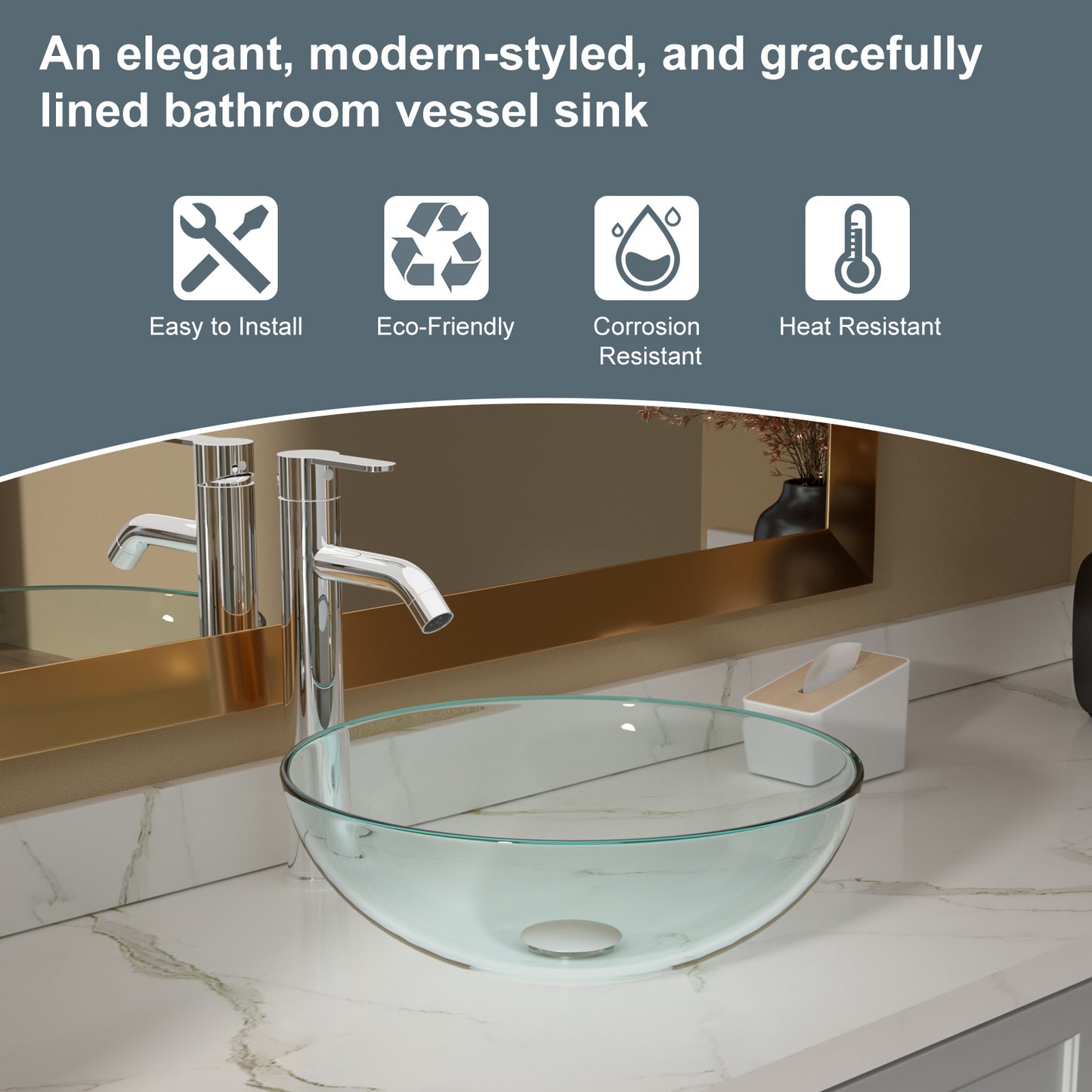Lordear 14" x 14" Clear Tempered Glass Vessel Bathroom Sink with Pop-up Drain from Lordear