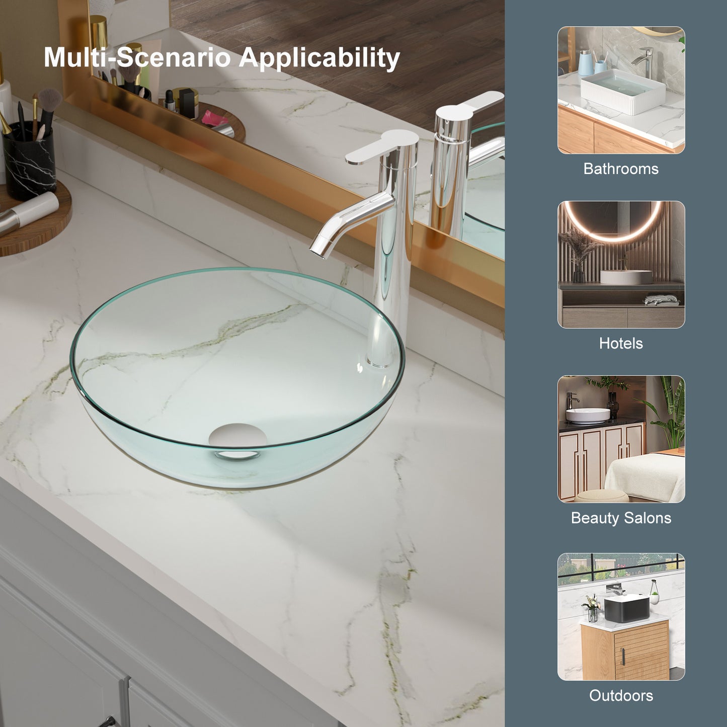 Lordear 14" x 14" Clear Tempered Glass Vessel Bathroom Sink with Pop-up Drain from Lordear