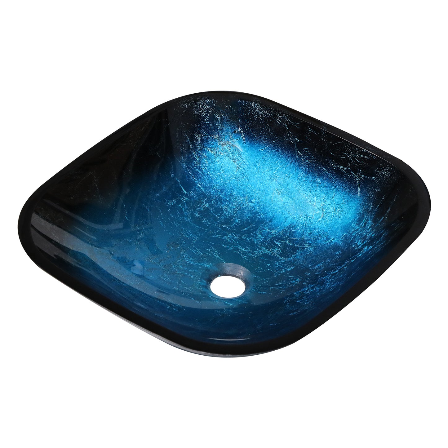 Lordear 16" L x 16" W Tempered Glass Blue Vessel Bathroom Sink with Pop-up Drain from Lordear