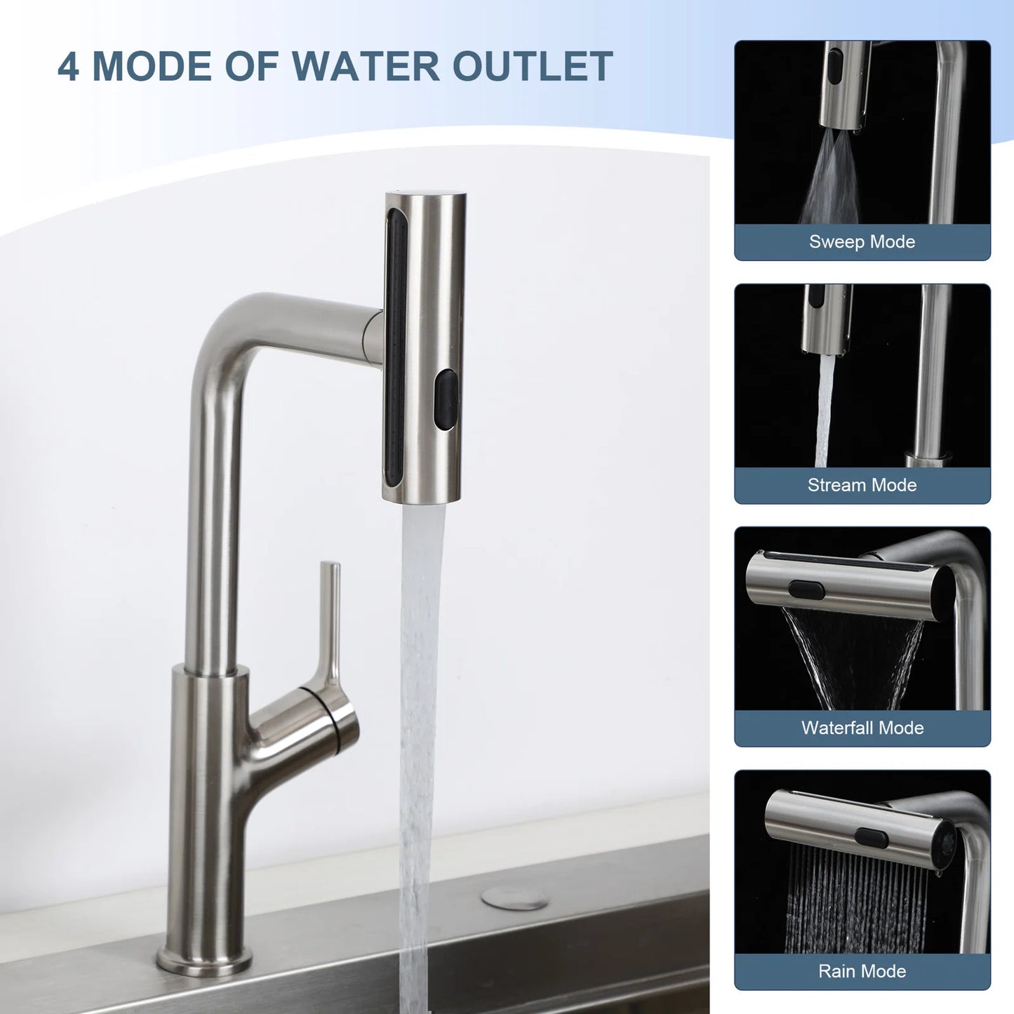 Lordear Stainless Steel Four-Function Pull-Down Sprayer Kitchen Faucet from Lordear