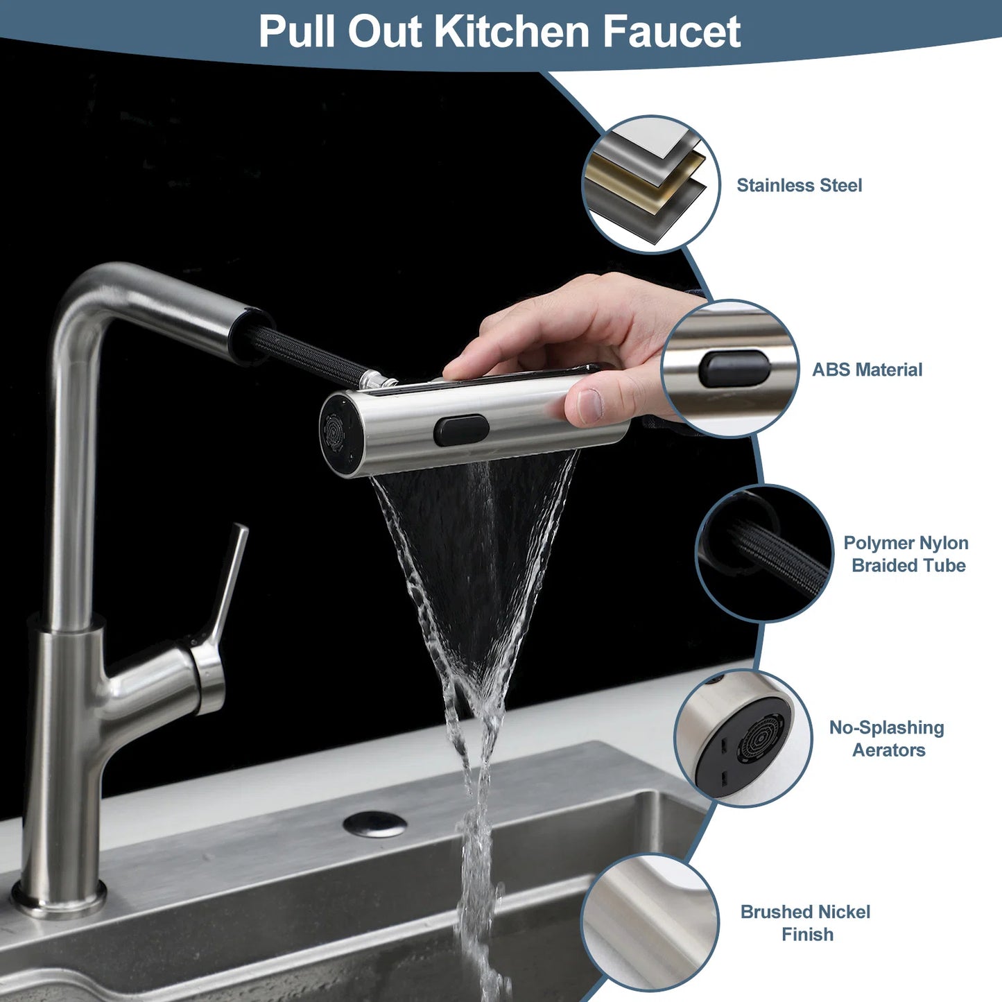 Lordear Stainless Steel Four-Function Pull-Down Sprayer Kitchen Faucet from Lordear