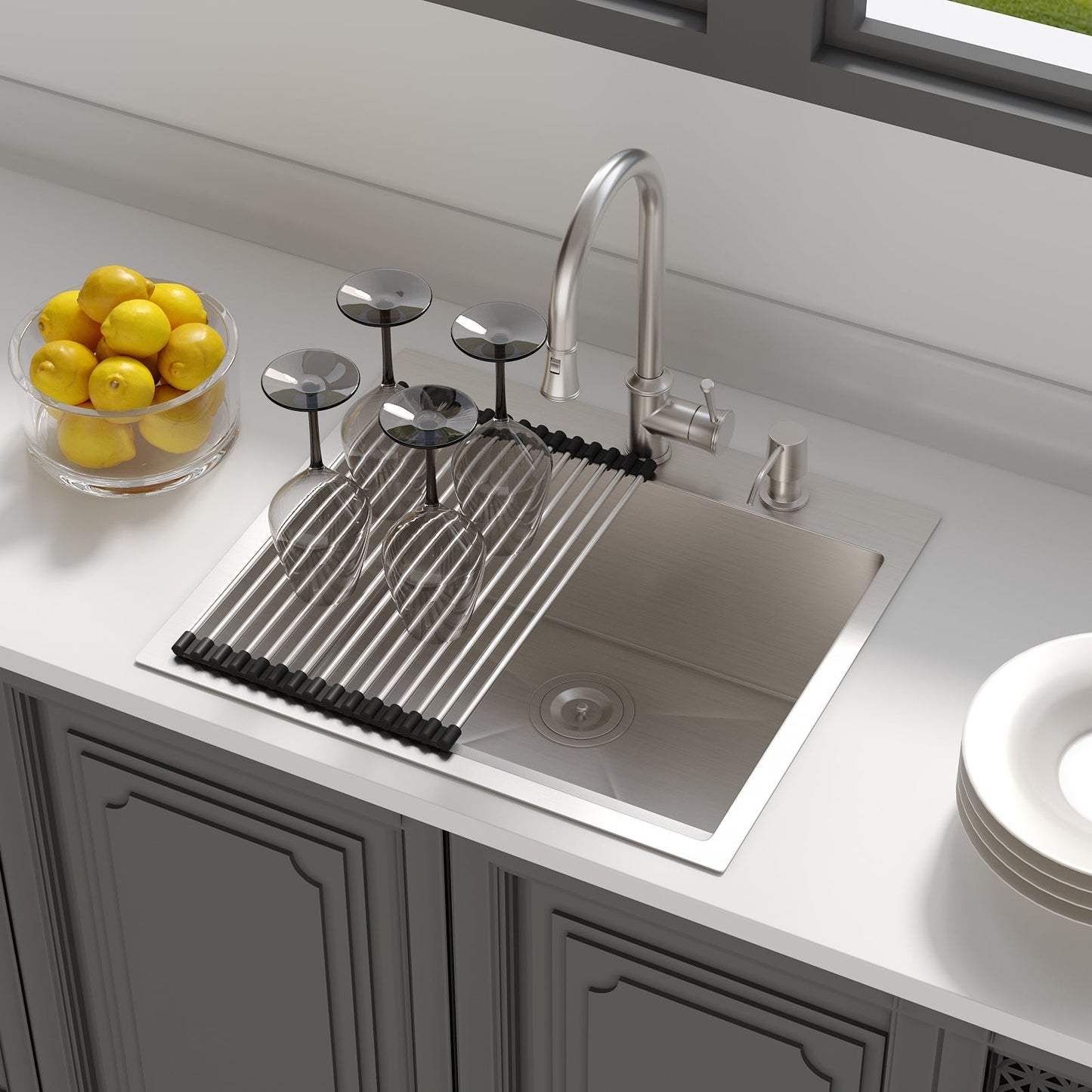 Lordear 25/28/33 Inch Drop In Kitchen Sink 16 Gauge Stainless Steel Kitchen Sink Topmount Single Bowl Sink with Rack,Drain Assembly and Grid from Lordear
