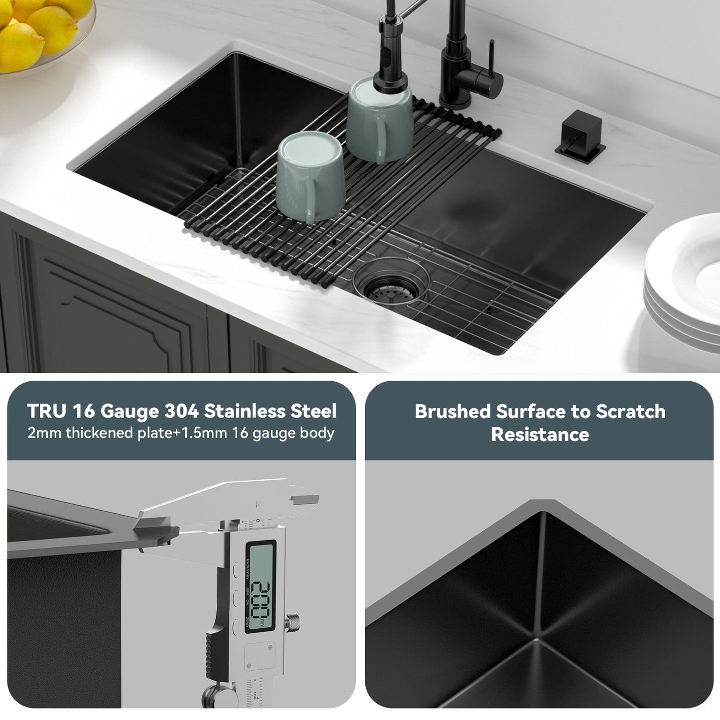 Lordear Stainless Steel Gunmetal Black Single Bowl Undermount Kitchen Sink from Lordear