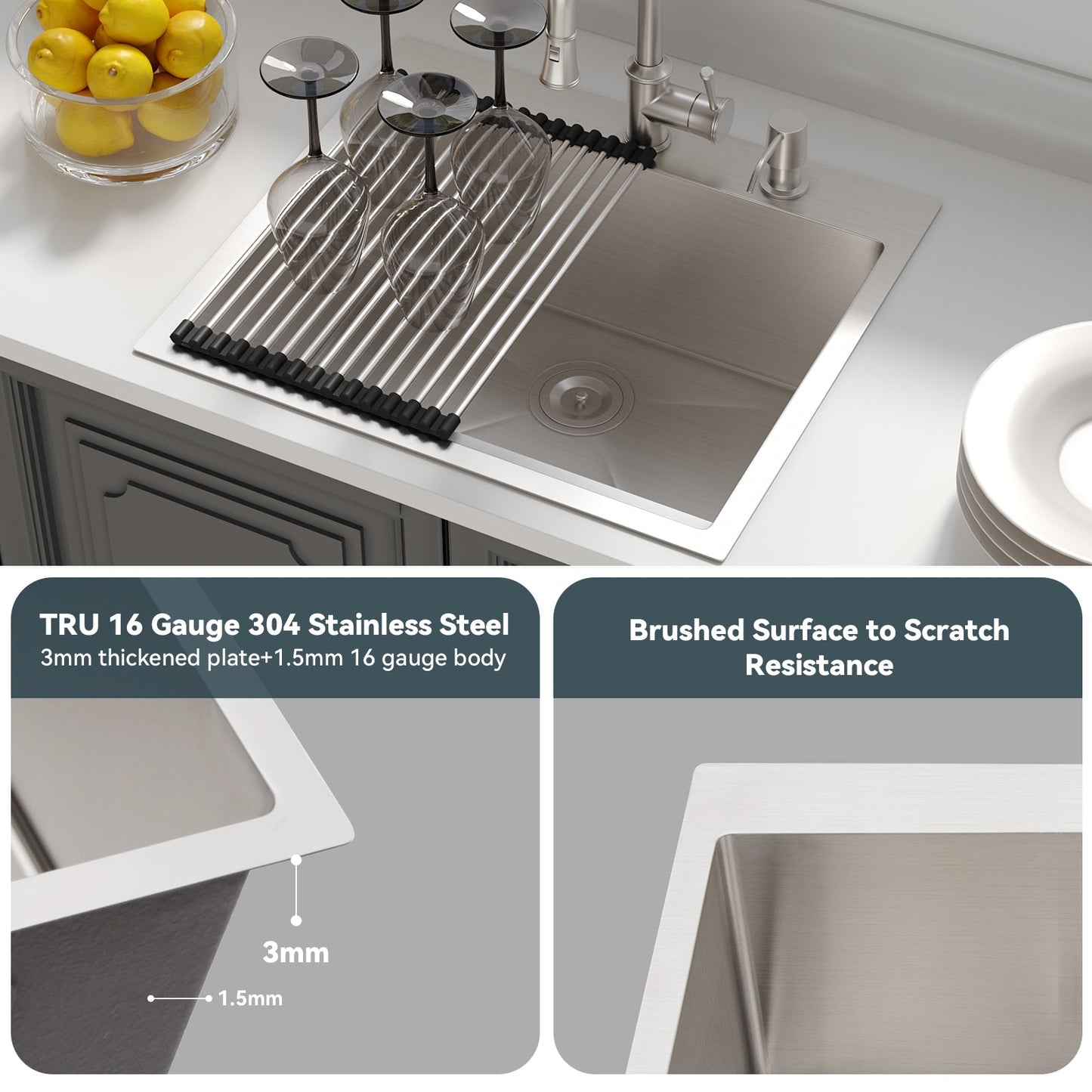 Lordear Stainless Steel Drop-In Single Bowl Kitchen Sink from Lordear