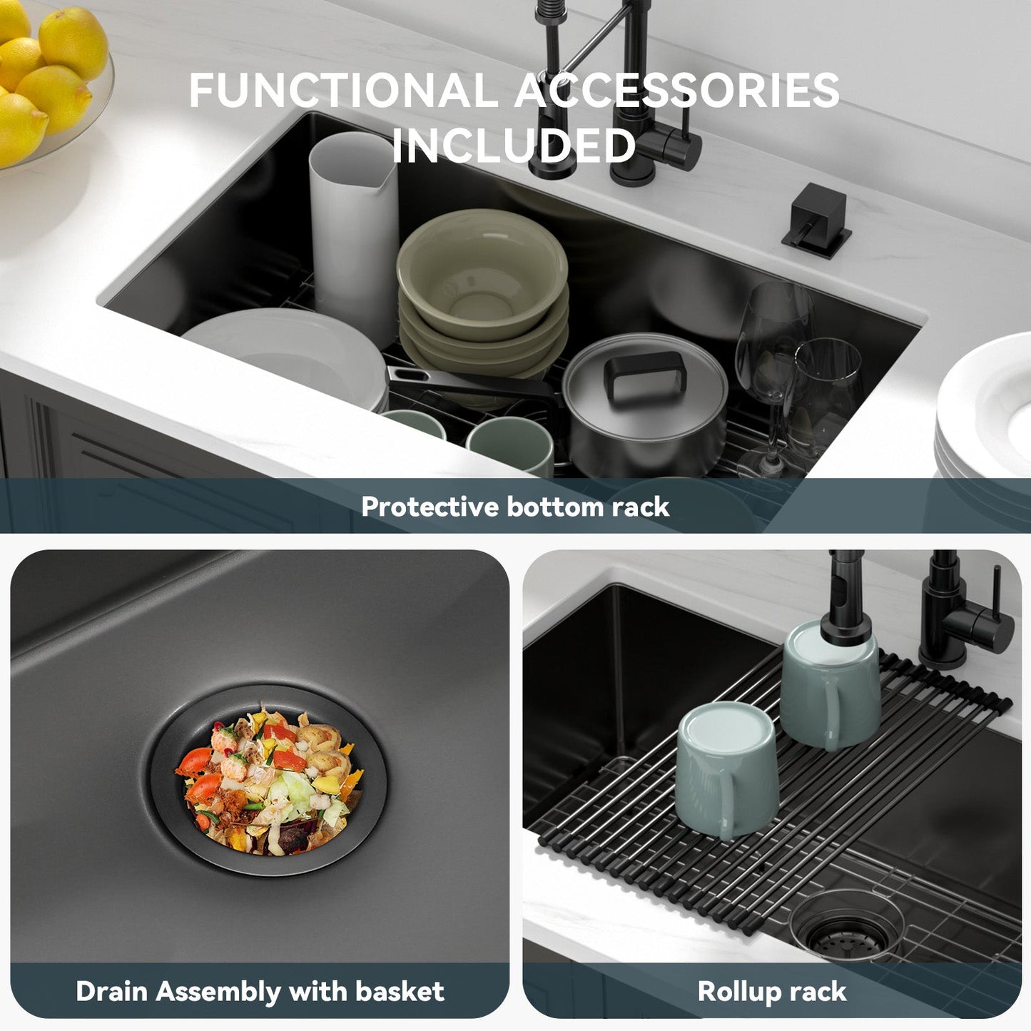 Lordear Stainless Steel Gunmetal Black Single Bowl Undermount Kitchen Sink from Lordear