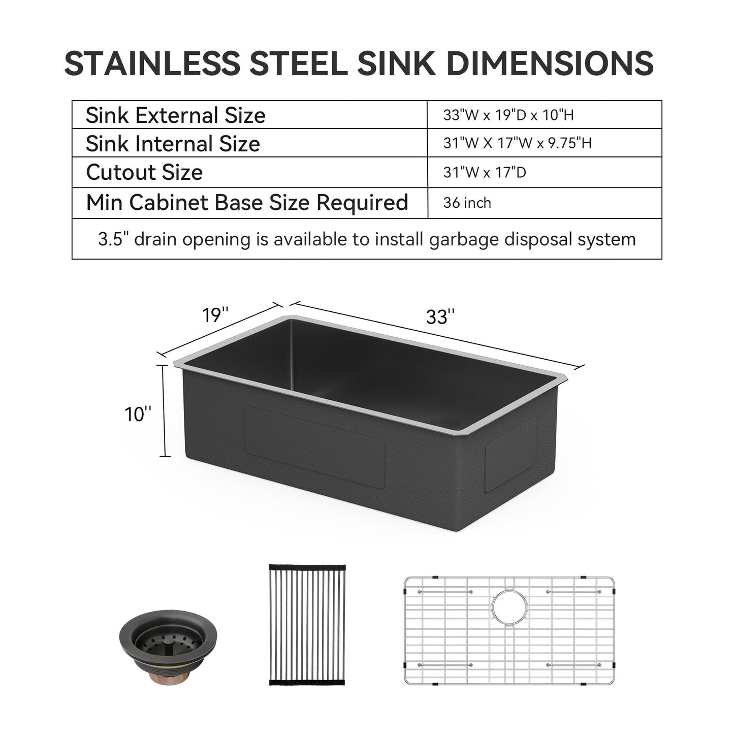 Lordear Stainless Steel Gunmetal Black Single Bowl Undermount Kitchen Sink from Lordear