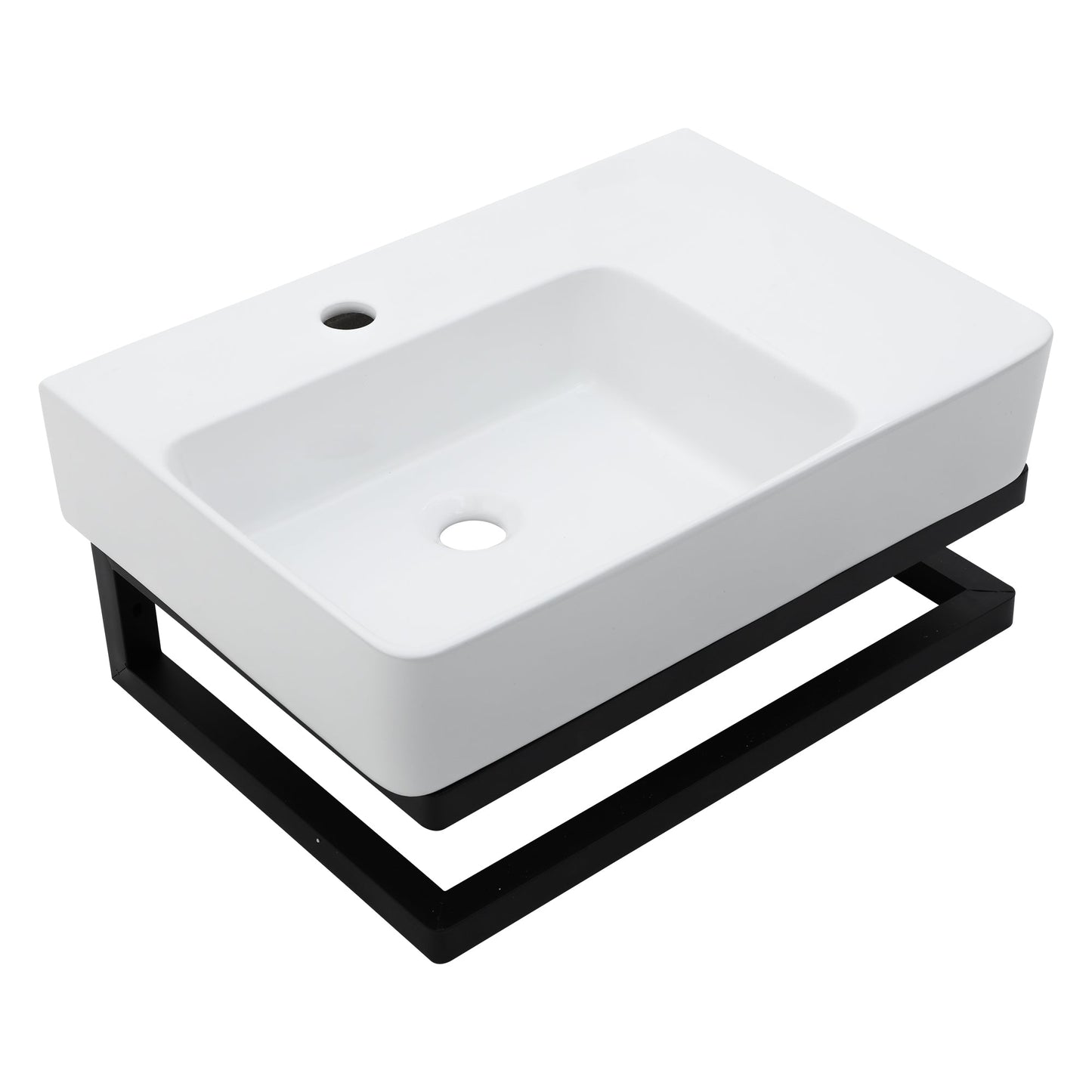 Lordear 23.25" x 16.5" White Ceramic Wall Mounted Bathroom Sink with Towel Rack from Lordear