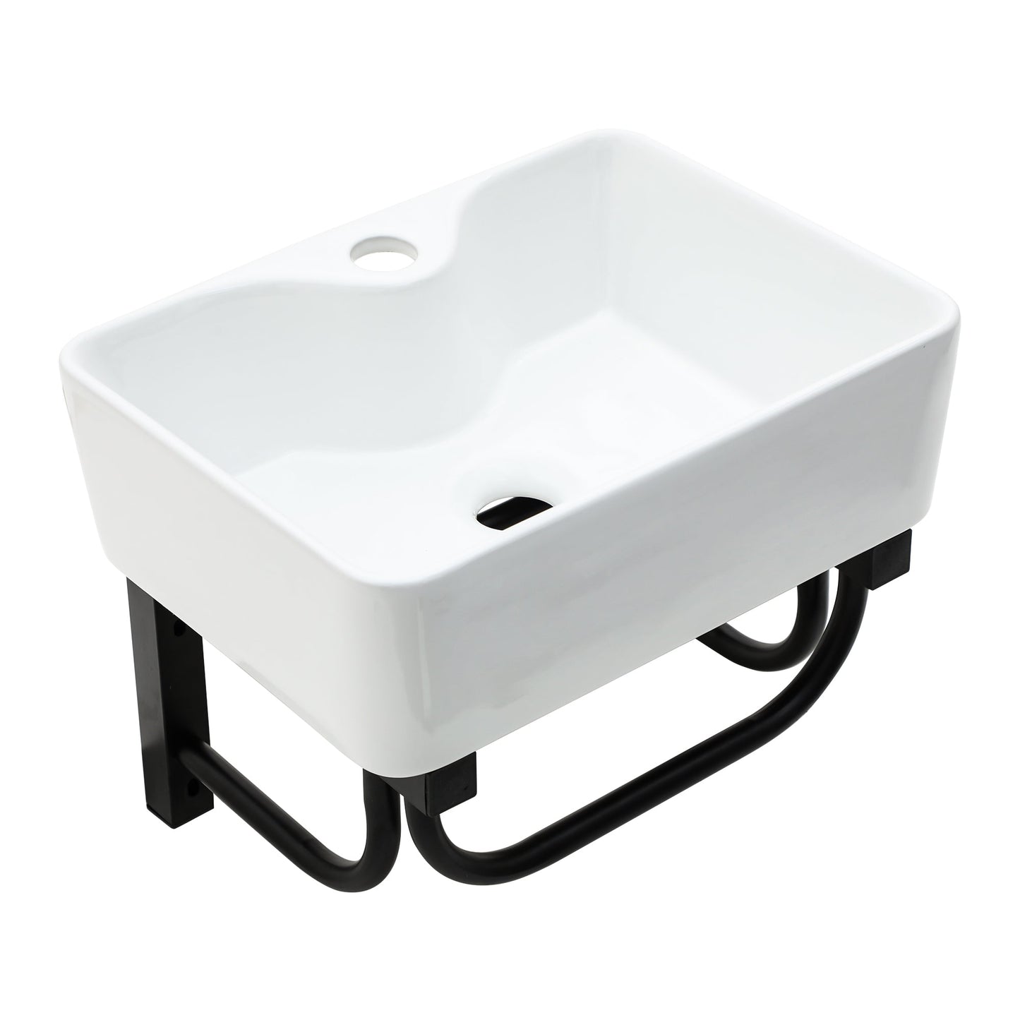 Lordear 16" x 12" White Ceramic Wall Mounted Bathroom Sink with Towel Rack from Lordear