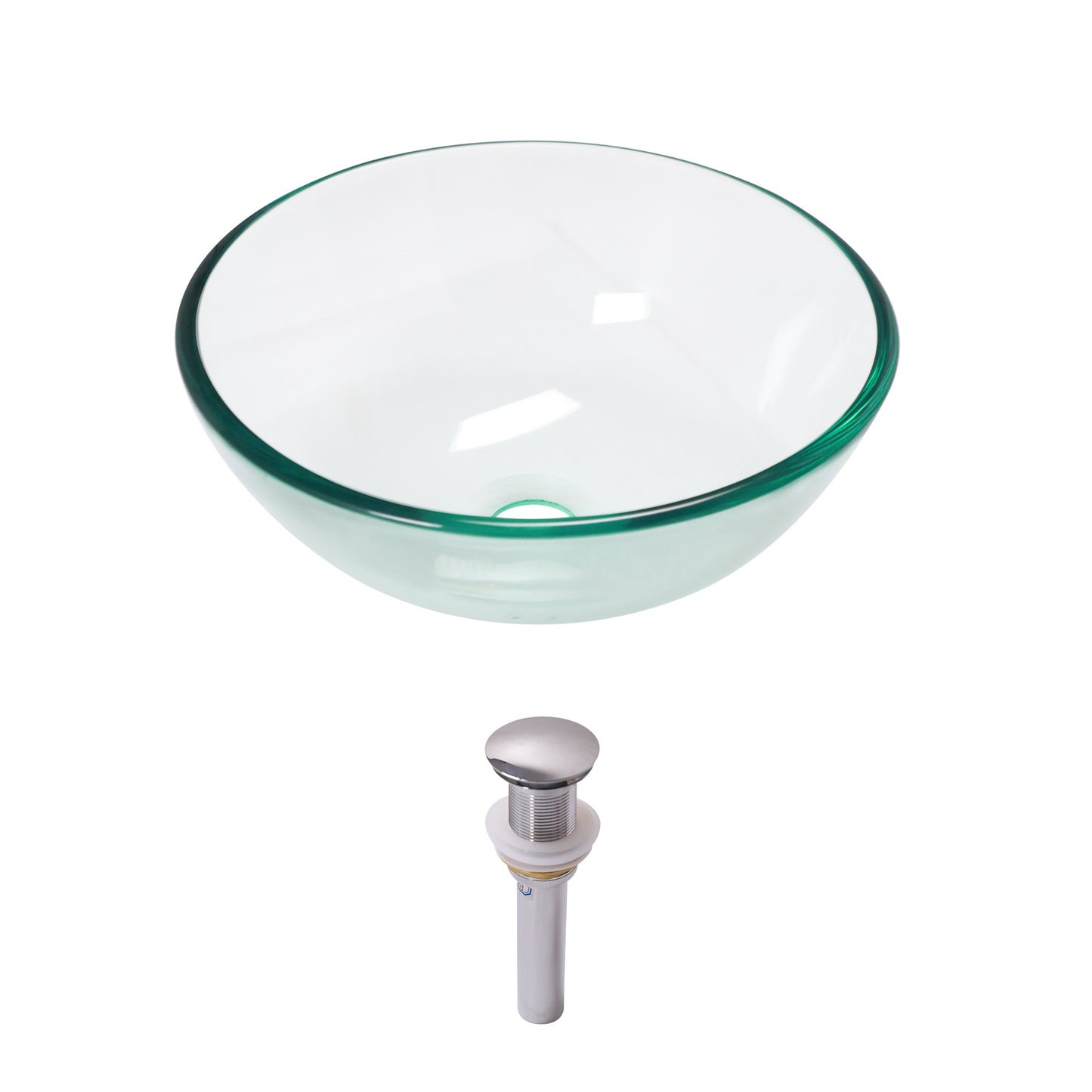 Lordear 14" x 14" Clear Tempered Glass Vessel Bathroom Sink with Pop-up Drain from Lordear