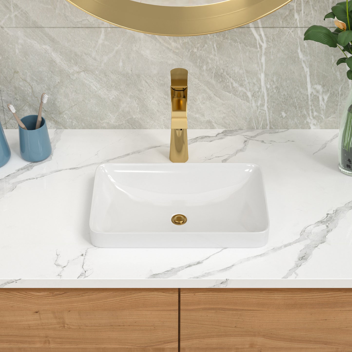 Lordear 19" x 12" White Ceramic Semi Recessed Rectangular Bathroom Sink Bathroom Sink from Lordear